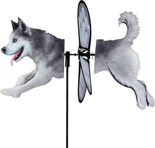 Premier Kites Petite Spinner Husky – Whimsical Wind Spinner for Yard & Garden, Durable Weather-Resistant Fabric, Easy to Assemble, Outdoor Decor for Patios, Lawns, and More