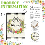 Welcome Spring Garden Flag for Outside,Floral Wreath Spring Garden Flag Yard Lawn Porch Flags for Outdoor Decorations 12x18 Inch Double Sided