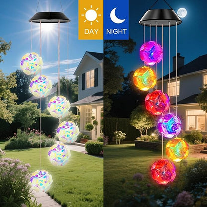 Solar Wind Chimes for Outside,Color Changing Colorful Rose Ball Solar Hanging Lights Outdoor,Waterproof Outdoor Solar Powered Lights for Garden Patio Yard Home,Gifts for Mom