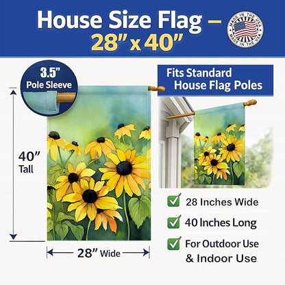 Caroline's Treasures Maryland Black-Eyed Susans in Watercolor House Flag Large Porch Sleeve Pole Decorative Outside Yard Banner Artwork Wall Hanging, Polyester, House Size, Multicolor