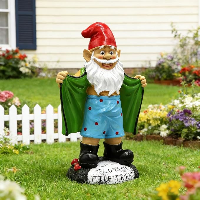 Tirifer 8.3inch/21cm Big Size Garden Gnome, Funny Outdoor Indoor Statue Gnome for Patio Lawn Garden Yard, Resin Naughty Dwarf Sculpture Art Decoration Unique Gift for Yard Balcony Porch Housewarming
