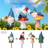 Garden Gnome Statue, Resin Miniature Gnome Set of 3PCS, Figurine with Garden Stakes for Lawn Patio Yard Outdoor Home Decor