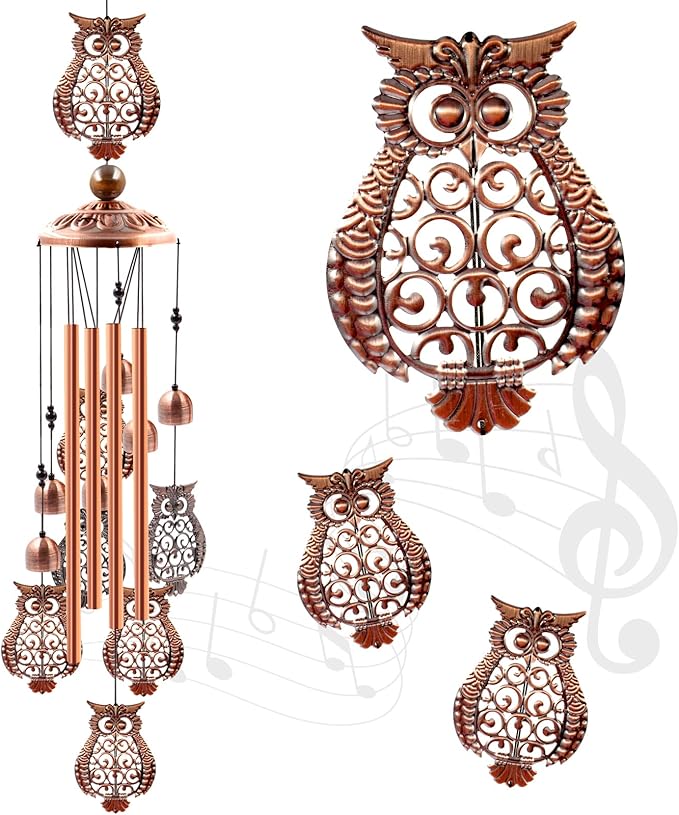 Wind Chimes Outdoor Clearance, Ukulork Owl Aluminum Tube Windchime with S Hook,Patio Garden Decor, Housewarming Gift.