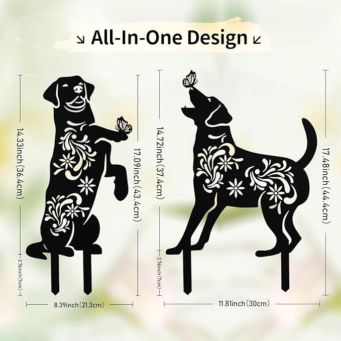Dog Metal Garden Decor for Outside, 2 Pack 17" Garden Stakes Decorative, Black Silhouette Yard Decor for Dog Lovers Outside, Outdoor, Patio, Lawn Ornaments