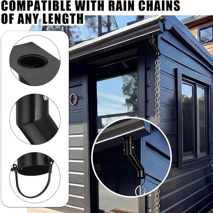 2 Pack Rain Chain Gutter Adapter Kit Installation 7inch Rain Chains for Gutters Chain Downspout Curved Spout Iron for Gutter Downspout Outlet(Black)