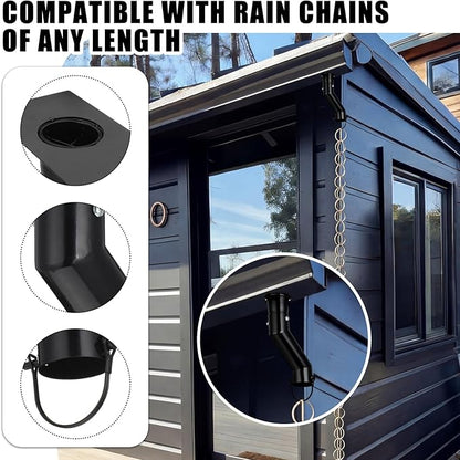 2 Pack Rain Chain Gutter Adapter Kit Installation 7inch Rain Chains for Gutters Chain Downspout Curved Spout Iron for Gutter Downspout Outlet(Black)