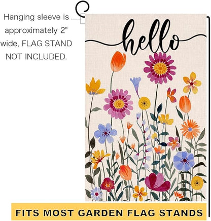 Hello Spring Floral Garden Flag 12x18 Vertical Double Sided Colorful Flowers Summer Farmhouse Holiday Outside Decorations Burlap Yard Flag BW257