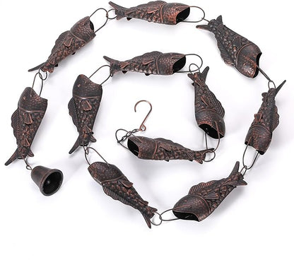 Antique Bronze Rain Chain with Rainbow Trout for Heavy Rain, Functional and Decorative Replacement Downspout Chain for Outside, Rain Catcher Chain for Gutters, 8.5FT