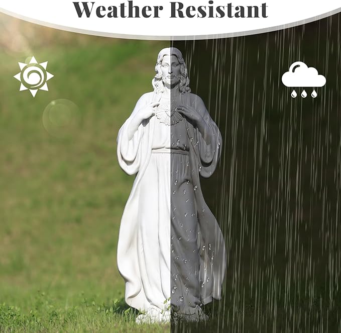 EROMMY 24.8'' Sacred Heart of Jesus Statue Hand-Painted Catholic Jesus Christ Figurine for Garden, Outdoor Yard, Patio, Lawn, Hallway, Religious Gift