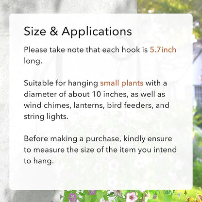 5.7 Inch 2 Pack Plant Hooks for Wall, Heavy Duty Plant Hangers Outdoor, Hold 35lb Iron Plant Hanger Bracket for Hanging Bird Feeder, Wind Chimes, Baskets, Lantern, Hanging Planter Hooks, Metal - Black