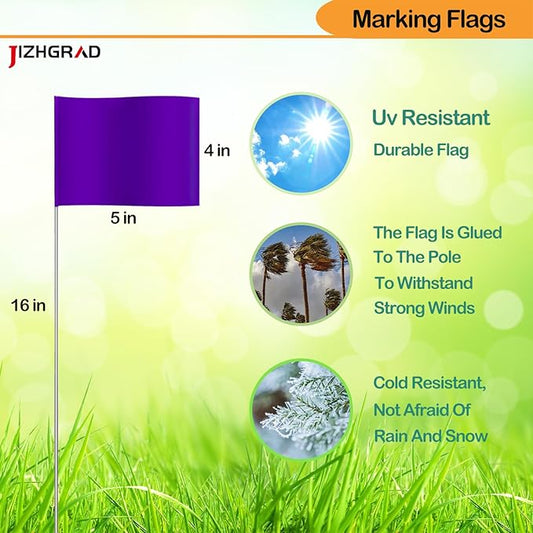 Purple 4x5 Inch Marker Flags, 100 Pack | Boundary, Dog Training, Invisible Fence, Yard/Lawn/Survey/Landscape/Sprinkler Flags