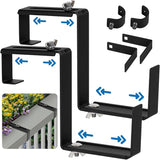 Adjustable Planter Box Bracket, Black, 1 Pair - Hanging, Metal Alloy Steel Iron, Compact, No Drill, Fits 5-8.3 Inch Width, Suitable for Railings, Windows, Balconies, Fences