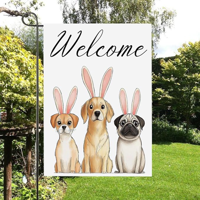 Gkyygk Welcome Dogs Welcome Garden Flag 12x18 Inch Banners Vertical Double Sided Yard Flag Burlap Farmhouse Outdoor Lawn Patio Decor