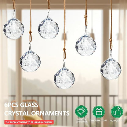 1.57in Crystal Ball Sun Catcher Prisms 6pcs Hanging Crystals Rainbow Maker Decorations for Chandelier Window Wedding Valentines Decor