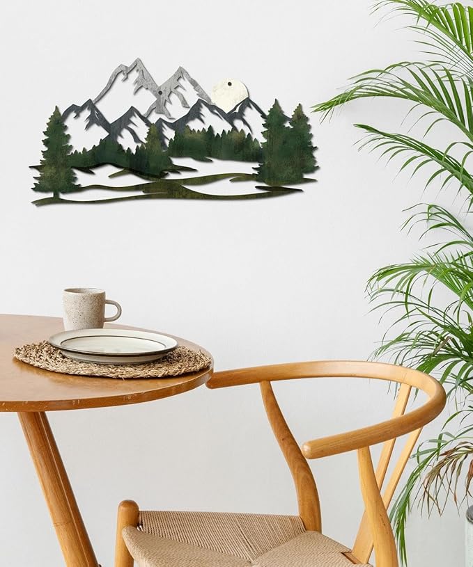Putuo Decor Mountain Landscape Metal Wall Art Forest Design Vintage Nature Decor for Living Room, Bedroom, Office