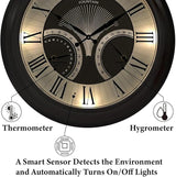 24" Jameson in/Outdoor Lighted Clock, Self-Illuminated, Waterproof, 3 in 1 Weather Station (Thermometer & Hygrometer), Metal Clock, Oil Rubbed Bronze Finish(Night Light)