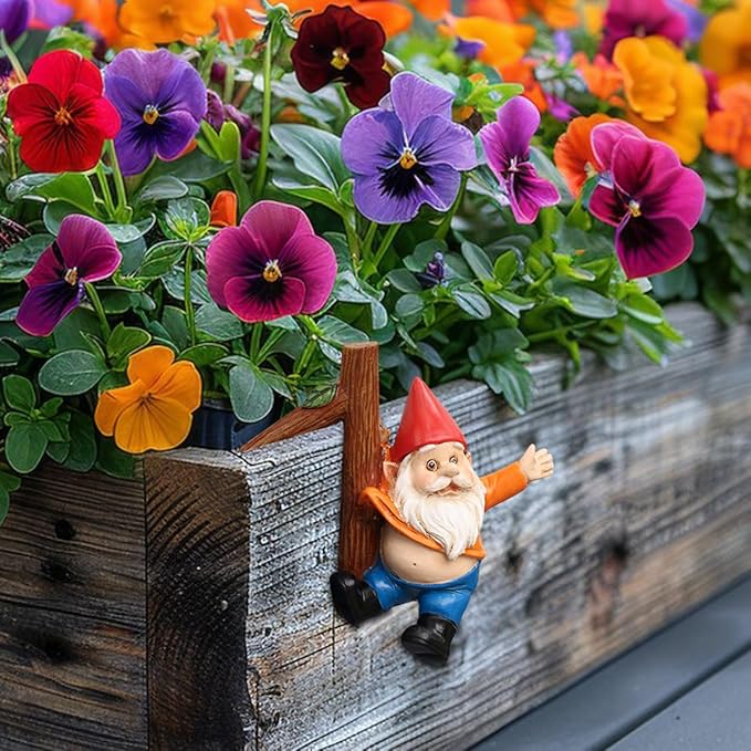 Funny Garden Gnome Statue Flower Pot Hugger, Jackets Hanging on Branch Gnome Figurine Resin Sculpture Outdoor Decor Patio Lawn Yard Fence Plant Pot Ornaments