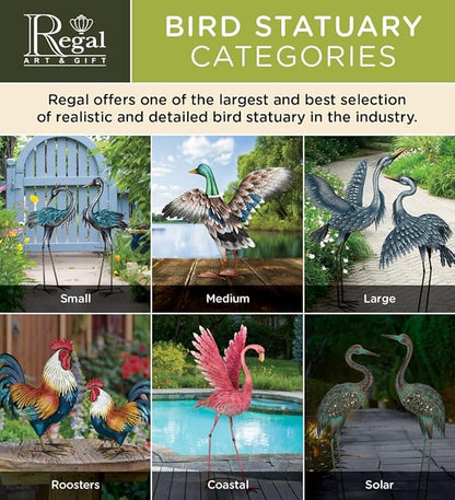 Regal Art & Gift Handcrafted Metal Rooster Statue, Weather-Resistant Farmhouse Yard Art, Garden Sculpture, Detailed Feather Design, Decorative Bird for Home & Garden, Rhode Island Red, 24.5" Height