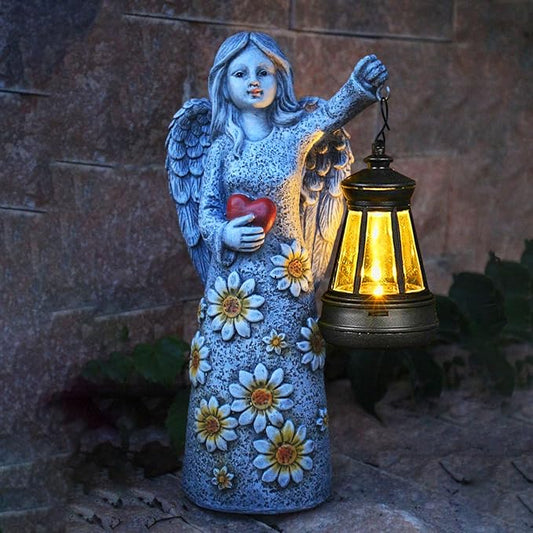 Solar Garden Angel Statues,Outdoor Angel Figurines Lights Waterproof Statue Decor Lanterns for Yard Patio Porch Decoration Gift for Mom Grandma (Minimalist)