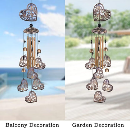 Outdoor Hearts Wind Chimes, Bronze Wind Chimes, Heart-Shape Wind Bells Gifts for Mom & Women, Heart Memorial Wind Chime for Home, Garden, Indoor, Outdoor Decoration, Garden Windchimes