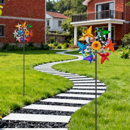 Wind Spinners Outdoor, Double-Sided Hummingbird Garden Windmill for Yard with 12 Colorful Bird Blades, Gemstone Decor Lawn Spinner, Unique Wind Spinners Art for Patio