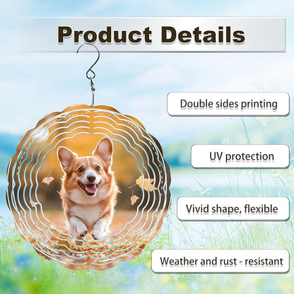 Pet Dog Wind Spinners Outdoor, Hanging Wind Spinner for Garden Decoration, 8 inch 3D Stainless Steel Metal Wind Sculpture for Indoor/Outdoor Decor