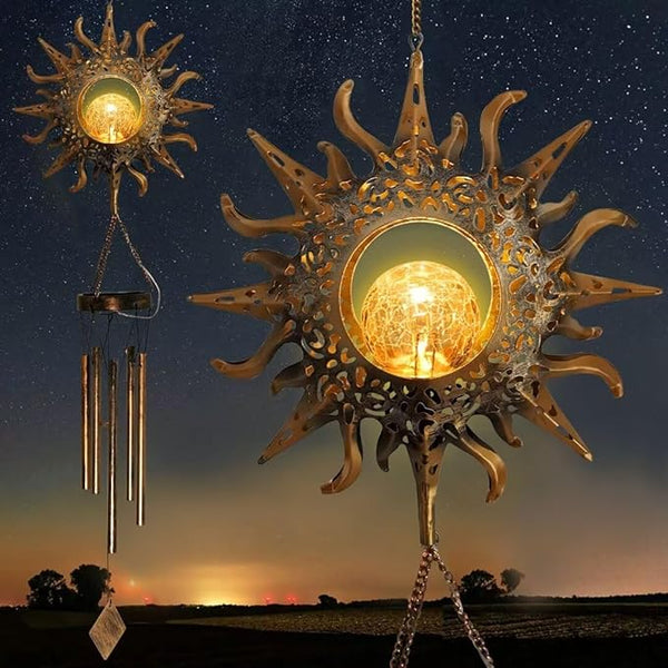 Solar Sun Wind Chimes for Outside Unique Gardening Gifts for Women Mom Grandma Crackle Glass Ball LED Wind Chimes Solar Lights Outdoor Decor Decorative Light for Garden Patio Yard Porch