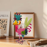 7.9" Garden Rooster Statues Sculpture, Metal Rooster Statues, Outdoor Animal Statue, Chicken Ornaments Yard Art for Backyard Patio Lawn Decorations (Pink)