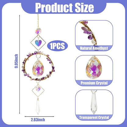 Crystal Wind Chimes Suncatcher, Window Prism Hanging Decor with Rainbow Maker Feature, Metal Frame Crystal Design for Indoor Outdoor Spaces, Home Garden Gifts Idea