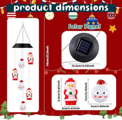GlikCeil Christmas Solar Wind Chimes 27.5Inch Christmas Decorations Outside Waterproof Hanging LED for Yard, Porch, Patio, Party, Color Changing Lights