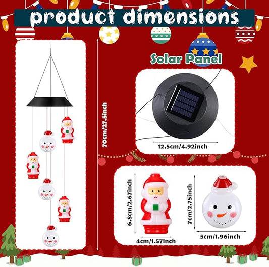 GlikCeil Christmas Solar Wind Chimes 27.5Inch Christmas Decorations Outside Waterproof Hanging LED for Yard, Porch, Patio, Party, Color Changing Lights