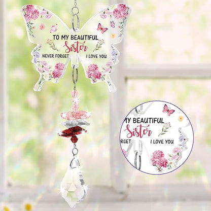 Funnli Sister Gifts Crystal Suncatcher, Birthday Christmas Mothers Day Valentines Day Easter Gifts for Sister Bestie Friend from Sistes Brother Window Hangings Home Decor