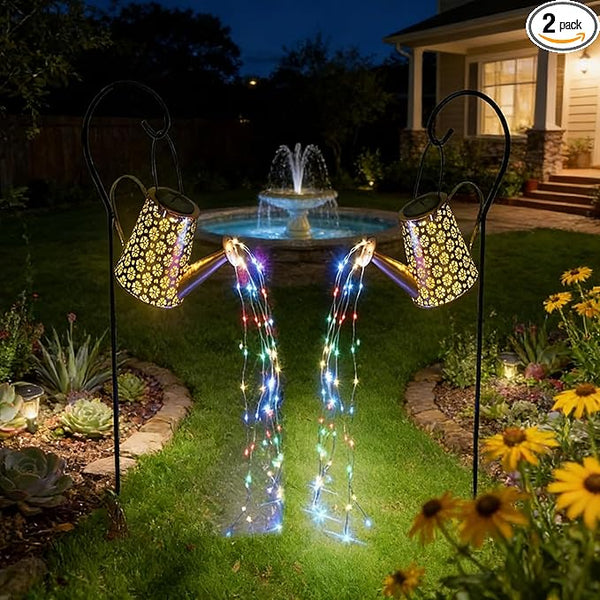 2 Pcs Solar Watering Can Lights, Hanging Solar Waterfall Lights Waterproof Outdoor Garden Decor Yard Art for Porch Landscape Patio, Gardening Gifts for Mom Grandma Women