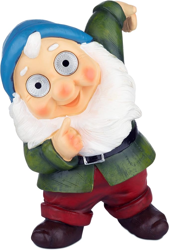 Blazin' Outdoor Garden Decorations Gnome | Solar Patio Decorations - Yard Ornaments | Solar Elf Figurine for Terrace, Balcony, Deck | Weather Resistant | Patio Gift | Auto On/Off - (Green)