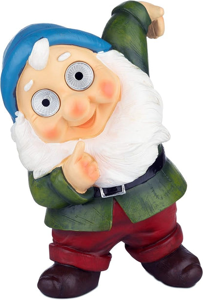Blazin' Outdoor Garden Decorations Gnome | Solar Patio Decorations - Yard Ornaments | Solar Elf Figurine for Terrace, Balcony, Deck | Weather Resistant | Patio Gift | Auto On/Off - (Green)