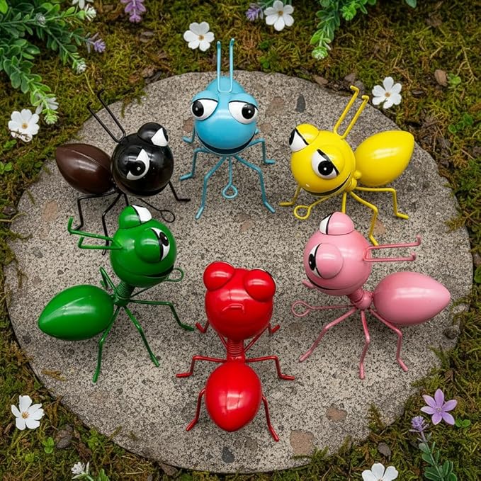 Cruis Cuka Metal Yard Art Garden Decorative Cute Ant Outdoor Wall Sculptures - Set of 6