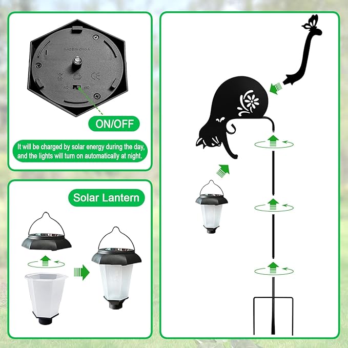 Cat Solar Lights Outdoor Garden, Black Cat Garden Statue,Black Cats Outdoor Decorations with Solar Lantern