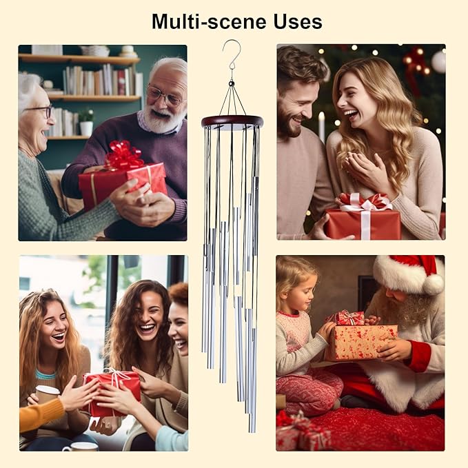 Outside Small Wind Chimes Outdoor Chime with 12 Tuned Tubes Suitable Outdoor Garden Decor Patio Balcony and Gift for Mom Women （Silver）