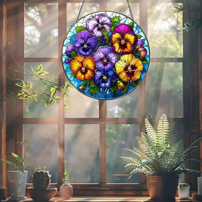 Suncatcher Orchid Stained Glass Suncatchers Stained Glass Ornament for Home Decor Indoor Wall Art Gift for Mother Women Friends (Orchid, M)