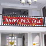 Probsin Happy Fall Banner 120"x 20" Decorations Outdoor Thanksgiving Decor Autumn Party Supplies Maple Leaves Happy Fall Y'all Holiday Harvest Welcome Hanging Backdrop for Garden Fence Yard Lawn Porch