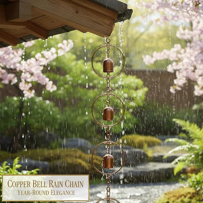 Metal Bell Rain Chain for Gutters, Rust Resistant Outdoor Rain Catcher, Perfect for Heavy Rain, Indoor/Outdoor Decoration, Dark Bronze Finish