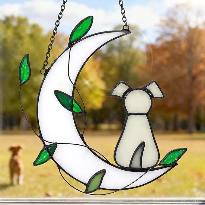Stained Glass Window Hanging Suncatcher, IDEA SHOW Dog Memorial Gifts for Loss of Dog Sympathy Remembrance Suncatcher, Handcrafted Dog Memorial Gift for Lover Dog Loss Pet Bereavement