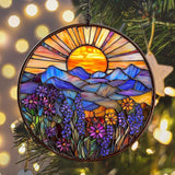 Flower Forest Hill Acrylic Suncatcher Stained Glass Effect Window Car Hanging Christmas Ornament Indoor Outdoor Decor Garden Sun Catcher Panel for Scenery Lover for Women Mom Grandma