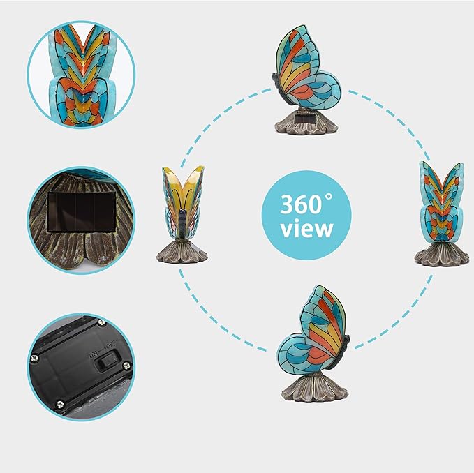 Rezpuao Solar Butterfly Garden Statues,Butterfly Decor for Outdoor,Resin Colorful Butterflies Figurine with Solar Light for Patio,Balcony,Yard,Lawn Ornament,Perfect Garden Gift