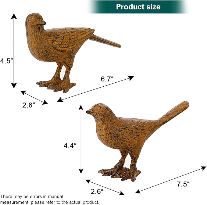 Sungmor Cast Iron Bird Statues Set of 2, Vintage Animal Collection Figurines, Home Office Table Decor, Paperweight, Doorstop, Garden Lawn Cute Ornament, Rust Finish