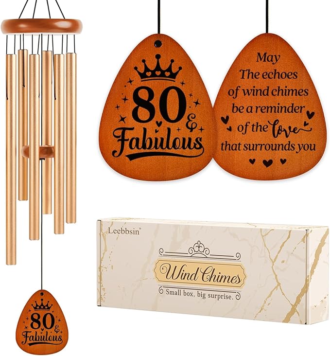 Leebbsin Birthday Gifts for Women, 80th Birthday Gifts Wind Chimes, Happy 80 Years Old Gift for Women Friendship, Best Friends, Coworker, Sister, Mom, Wife, Female, Best Gift Ideas-Lagre 36''