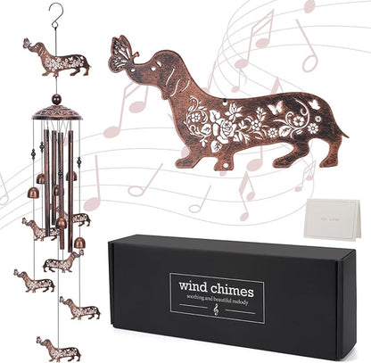 Dachshund Dog Wind Chimes for Outside, Metal Dog Windchimes for Women Men, Pet Memorial Wind Chime Birthday Gifts for Garden Decor Outdoor Memorial Housewarming Festival Gifts Front Yard Decor