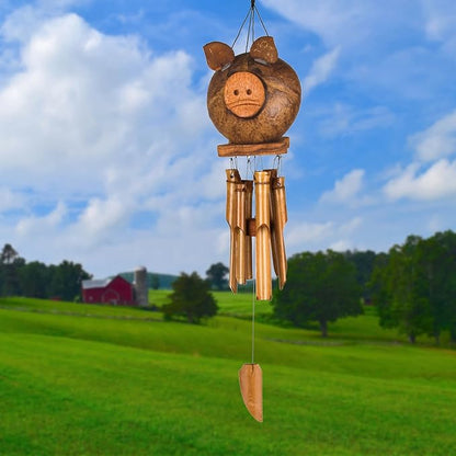 Woodstock Chimes Asli Arts Collection, Coco Pig Bamboo Chime, 22'' Bamboo Wind Chimes for Outdoor, Patio, Home or Garden Décor (CPIG)