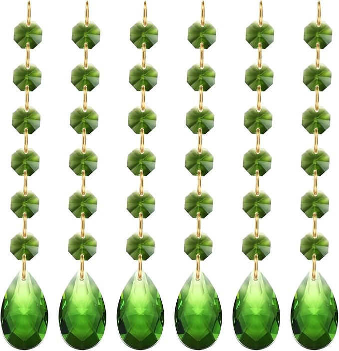 PATIKIL Teardrop Crystal Chandelier Pendants Beads, 6 Pack 160mm Length 38mm Chandelier Prisms Parts Ornaments Hanging Beads for DIY Arts Crafts Decoration, Green