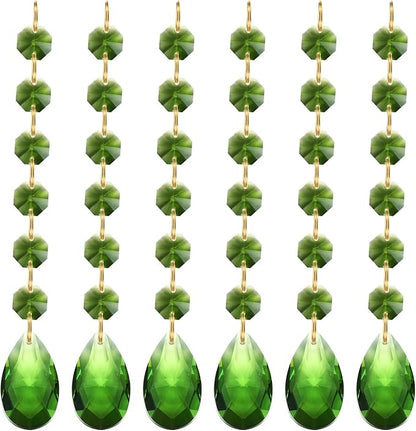 PATIKIL Teardrop Crystal Chandelier Pendants Beads, 6 Pack 160mm Length 38mm Chandelier Prisms Parts Ornaments Hanging Beads for DIY Arts Crafts Decoration, Green